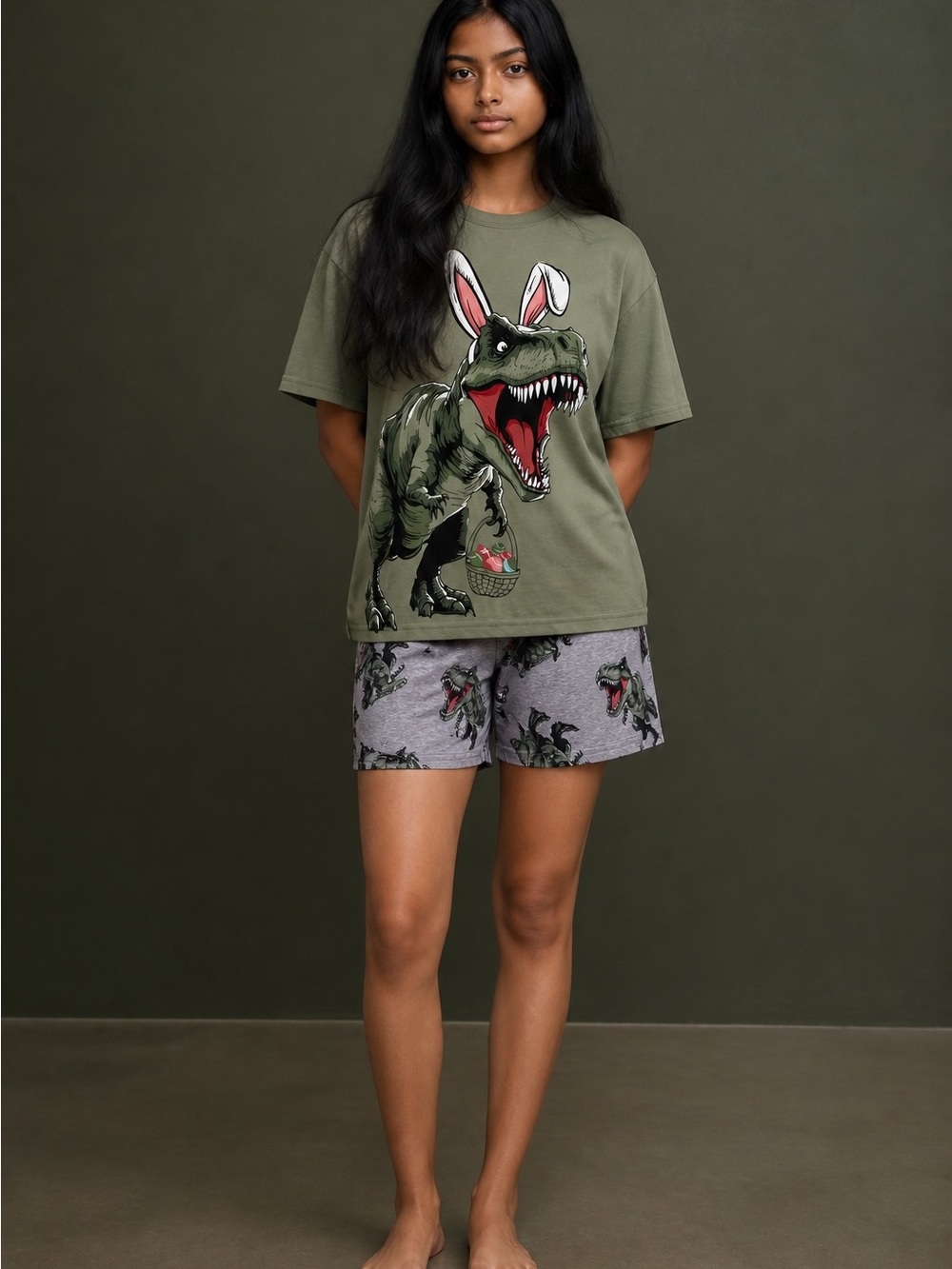wonder nation Olive Green Tee with White Print